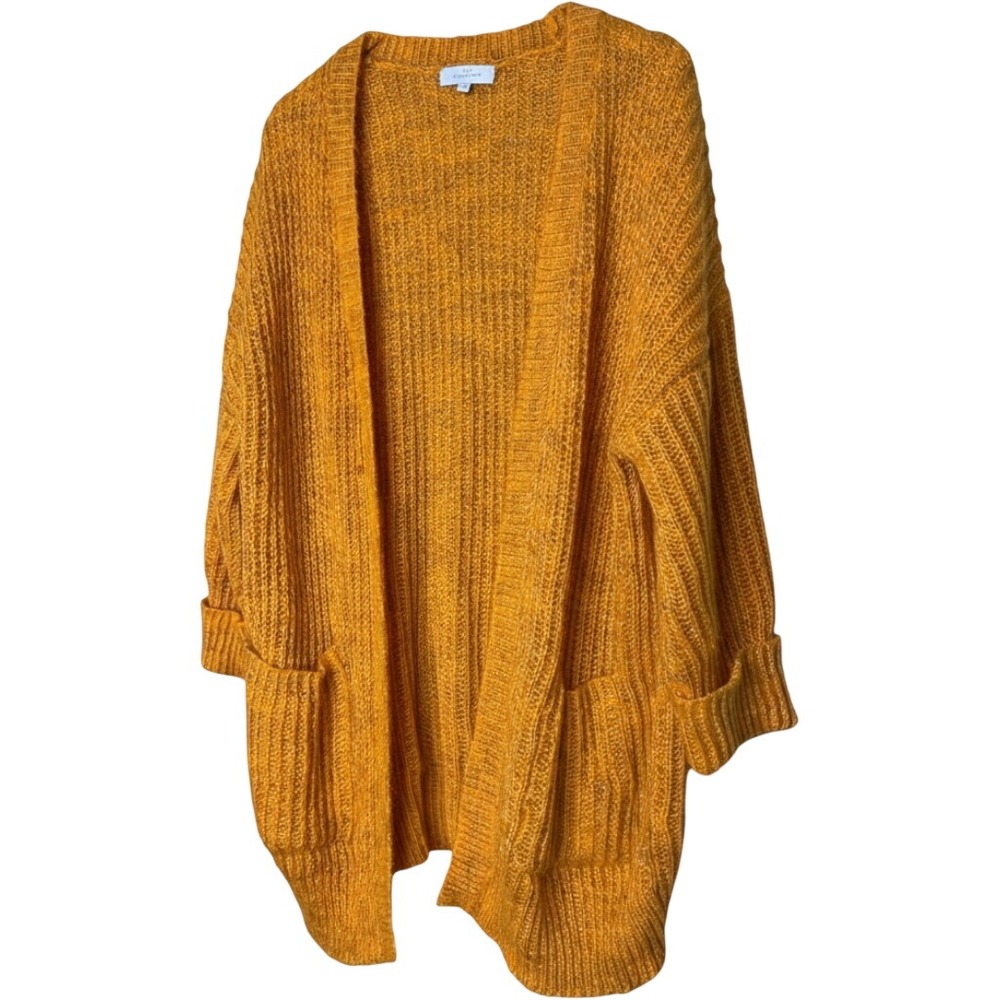 New Directions Mustard Goldenrod Open Front Chunky Knit Cardigan Sweater M